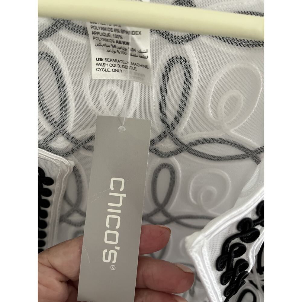 Chico's Traveler 2 (14-16) Jacket Black White Jacket Sheer Mesh Packaable NEW! - Picture 2 of 10